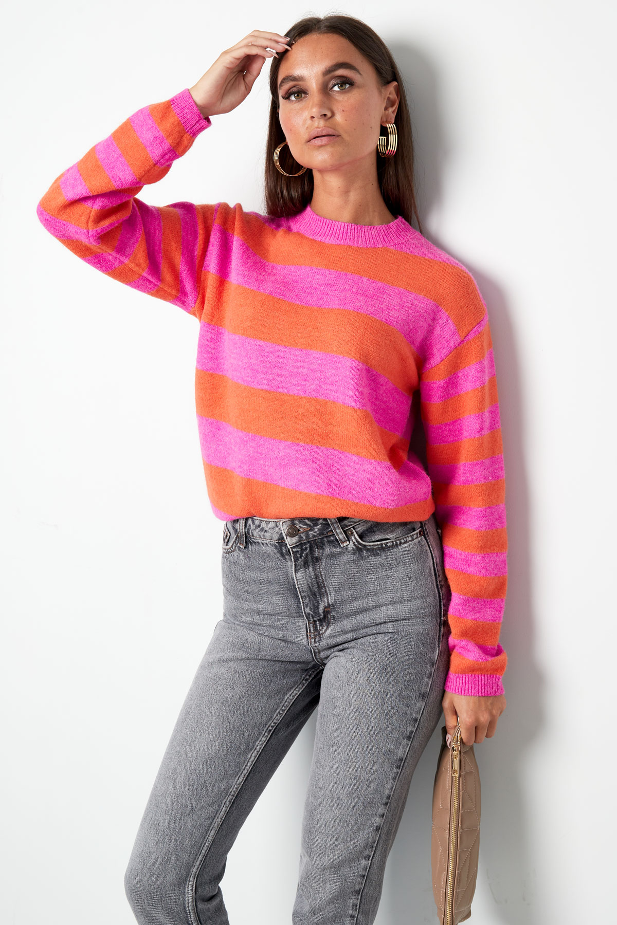 Knitted striped sweater - pink orange h5 Picture6